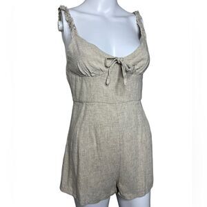 Morning Mist Linen Babydoll Neckline Romper Oatmeal Cream Size Medium